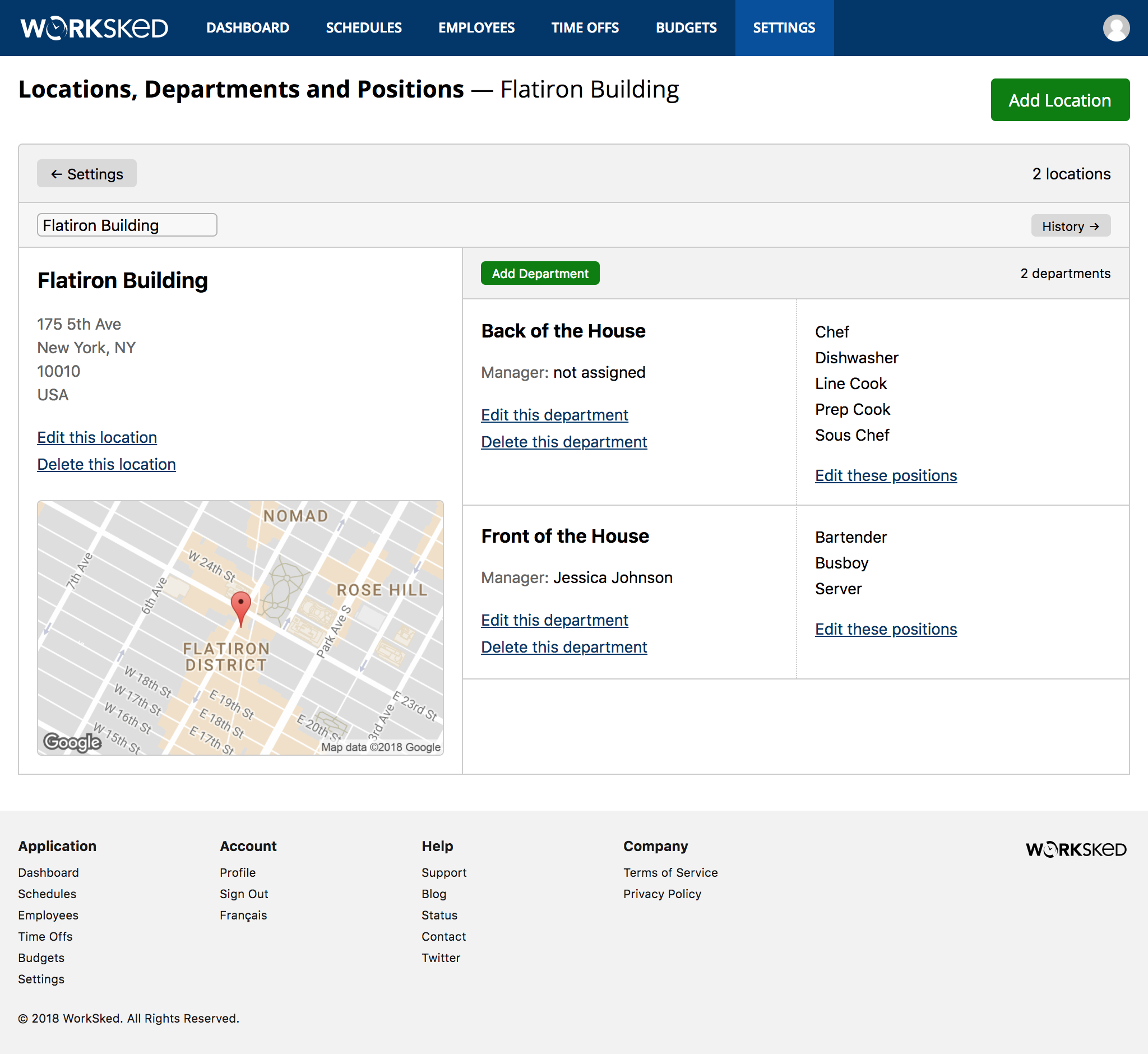 Sample screenshot for Locations, Departments, and Positions