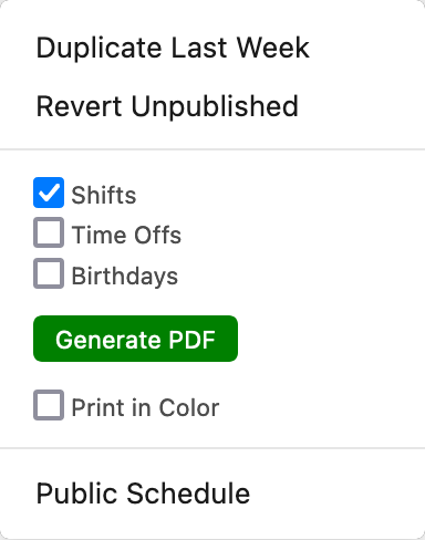 Generate PDF drop-down
